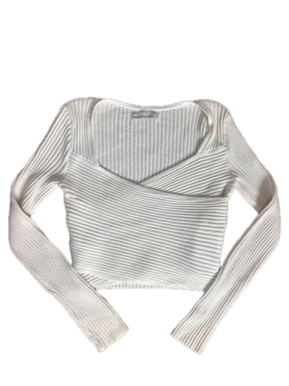 Abercrombie & Fitch Cropped Rib-Knit Wrap Sweater White M